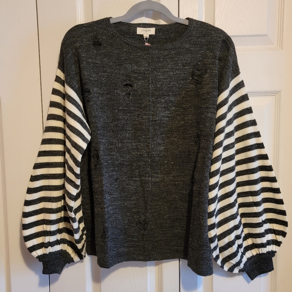 Oversized Distressed Balloon Sleeve Sweater